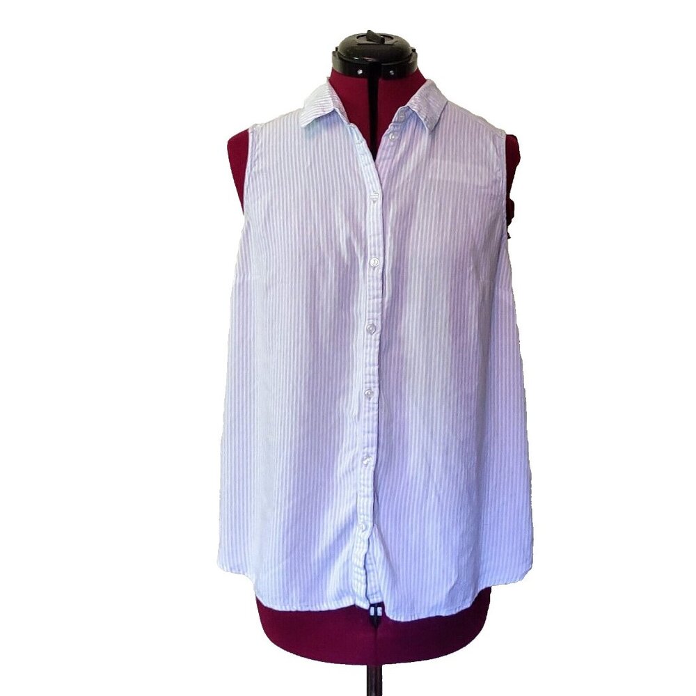 Divided H&M Button Front Shirt Multicolor Women Size 14 Sleeveless Colla…